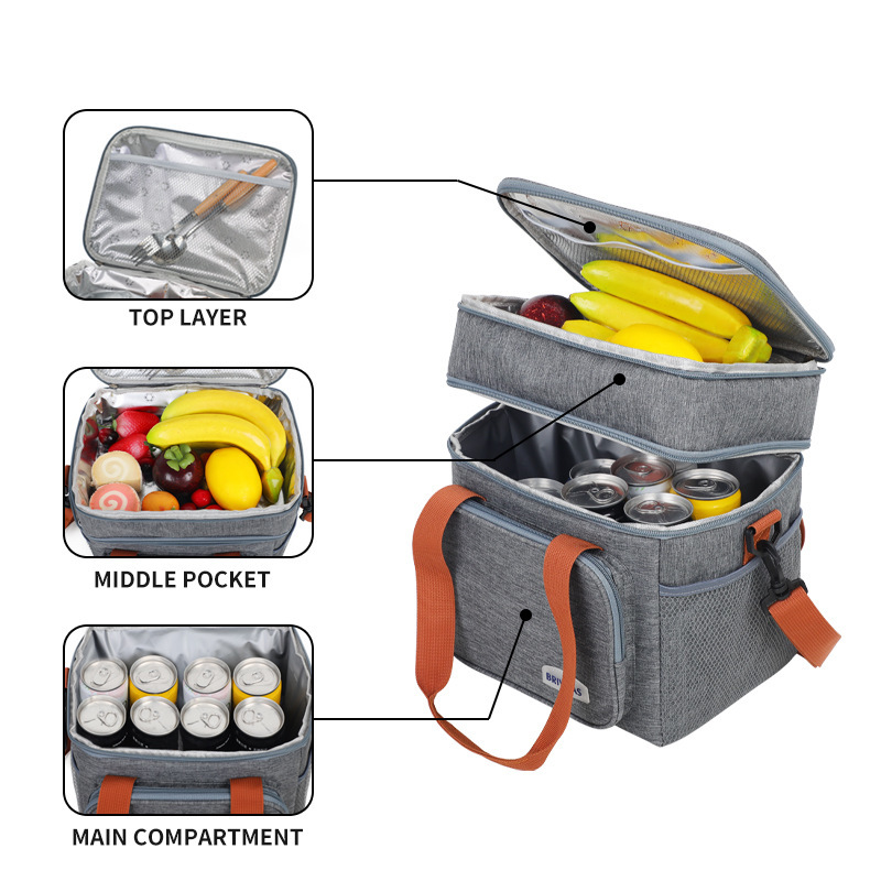 Sannyic Double Layer Insulated Lunch Bag High Capacity Picnic Bento Box Meal Pouch Food Thermal Cooler Delivery Bags