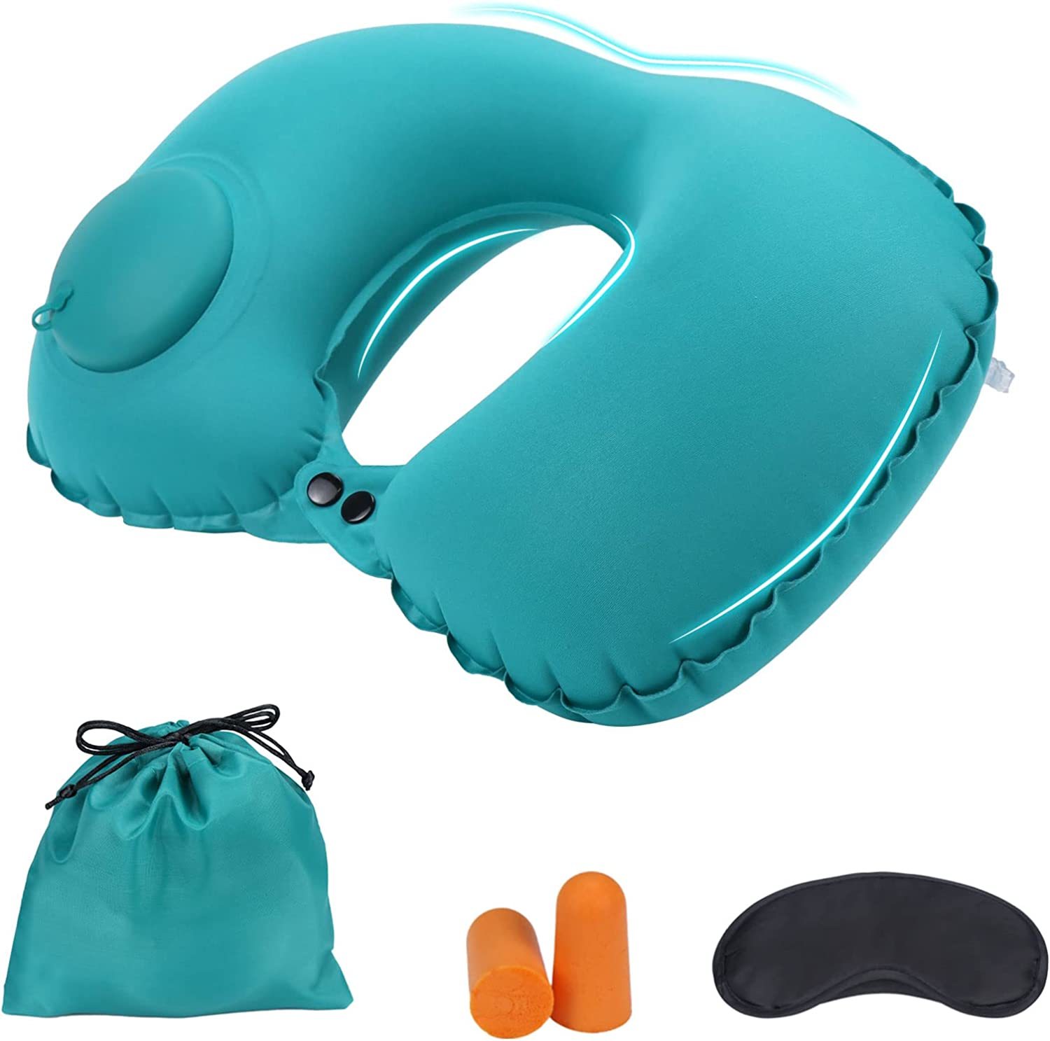 Sannyic Inflatable Travel Pillow Neck Pillow for Travel Portable Neck Support Pillow for Airplanes/ Cars/ Buses/ Trains/ Office Napping