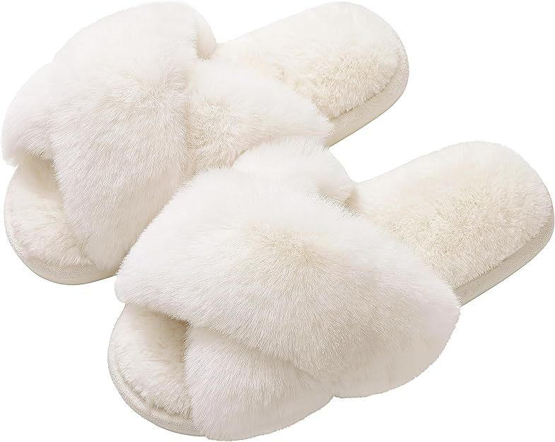 Sannyic Women's Fuzzy Slippers House Slippers Open Toe Shoes Indoor Outdoor