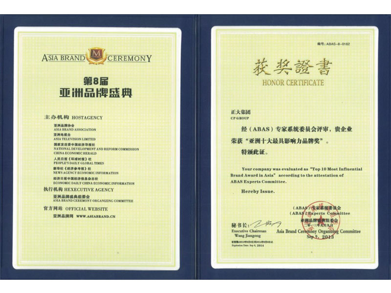2013亞洲十大最具影響力品牌證書(shū) 2013亞洲十大最具影響力品牌證書(shū)