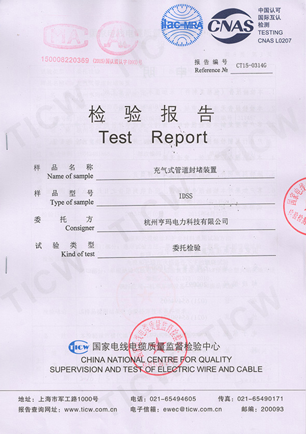 Inspection Report on Inflatable Channel Sealing Device