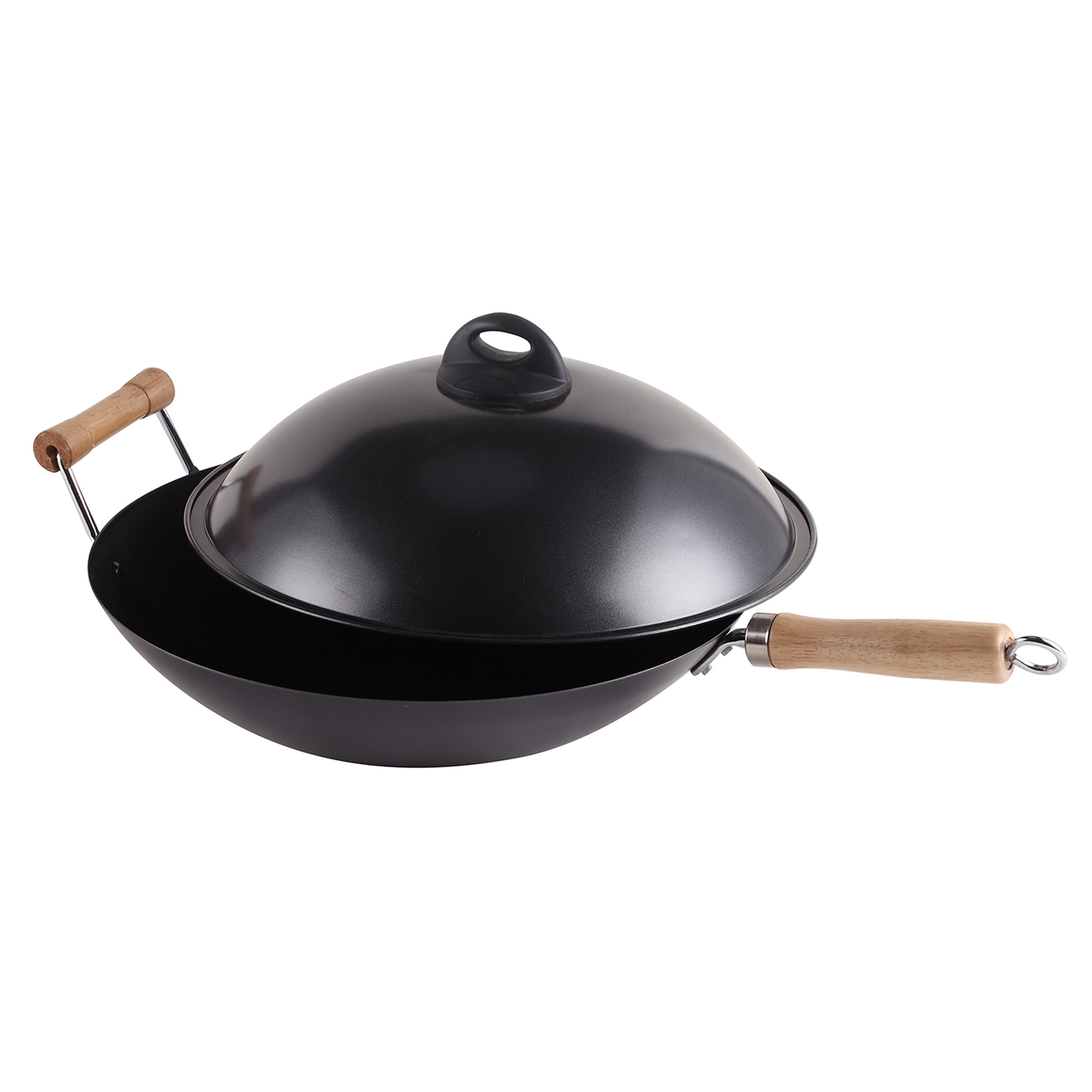 14 Inches Press Wok with Lid, Bakelite or Wooden Handle 3830