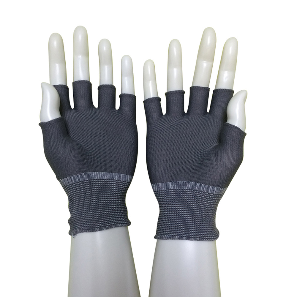Grey Nylon Half Finger Gloves