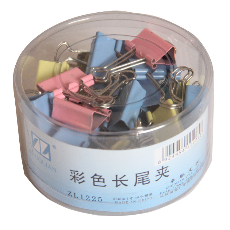 25mm 長尾夾（彩色） 1寸 36個/筒裝