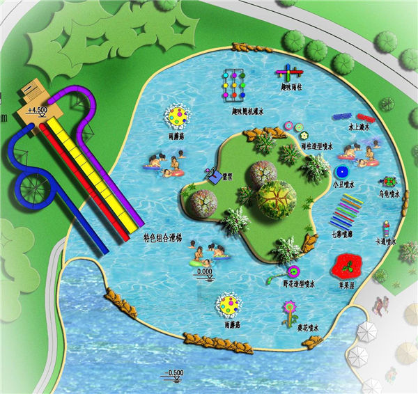 Shandong Weihai Film and Television City's paddling pool covers an area of about 6000 square meters. The playing equipment has a combination of slides, rain mushrooms, fun random irrigation, fun rain columns, water rolling logs, rain column sprays, water blue balls, and clown sprays. , Colorful spray profile, cartoon spray, tortoise spray, wildflower spray, sunflower spray, apple house, etc.