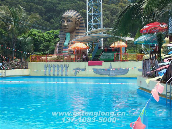 Dream Water City has projects such as a rafting river, children's water village, and wave pool. It is a water park with the theme of a pirate ship.