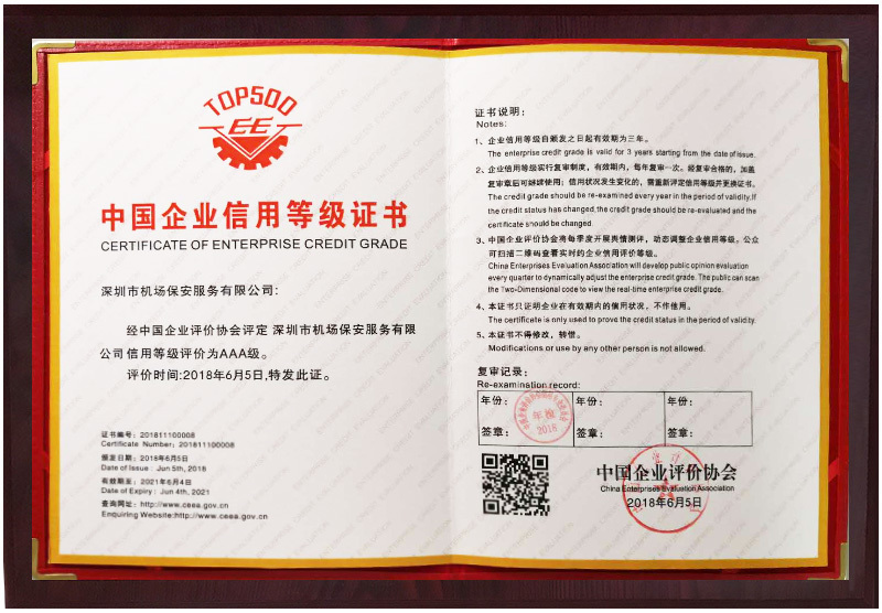 中国企业信用等级证书 中国企业信用等级证书
