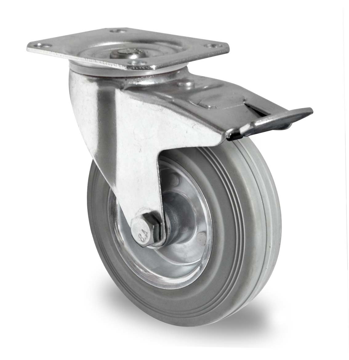 125 flat bottom brake roller iron core gray rubber wheel
