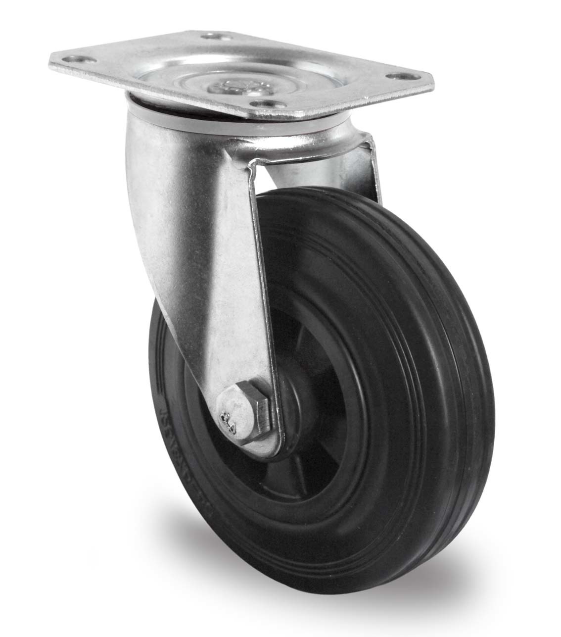 125 flat bottom movable roller plastic core black rubber wheel