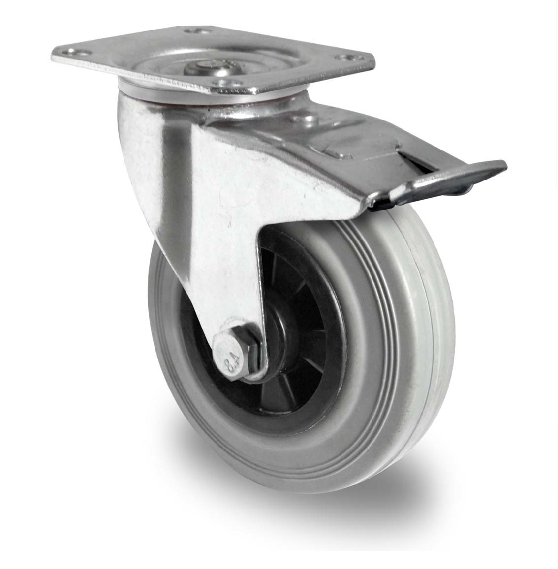 125 flat bottom brake roller plastic core gray rubber wheel