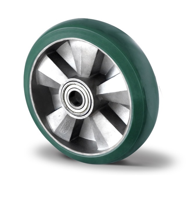 200mm aluminum core green PUlastic wheel