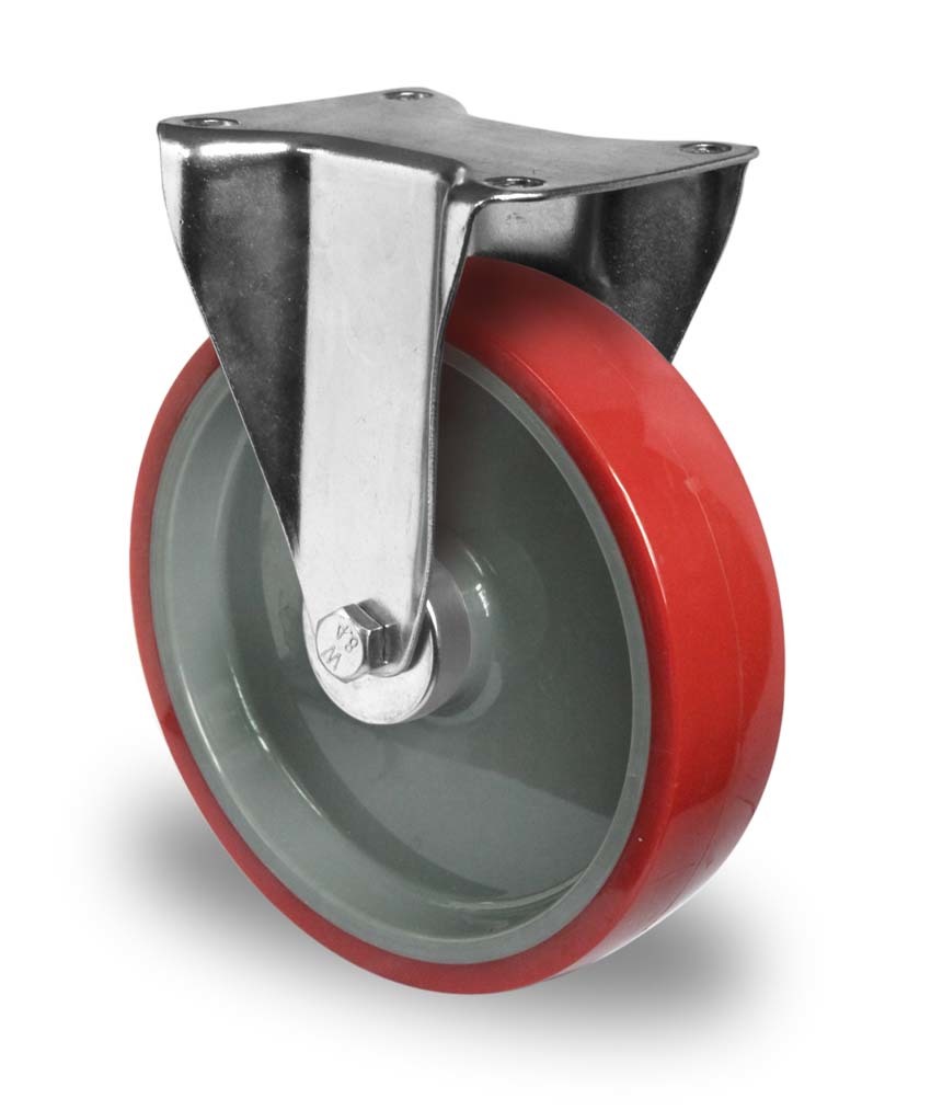200mm fixed red PU castor