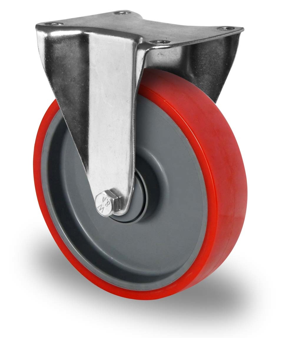 200mm fixed red PU castor