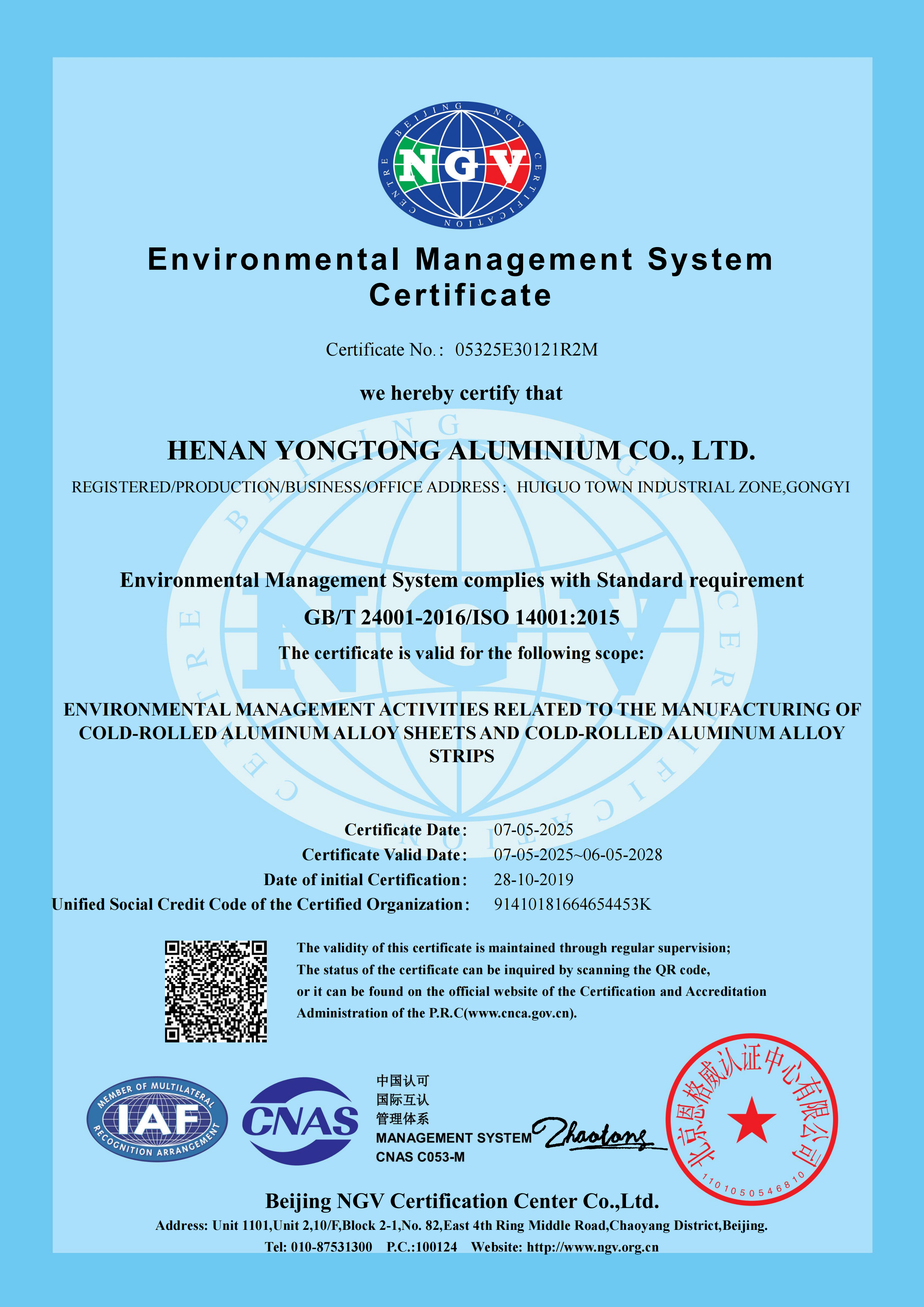 Certificado de sistema de gestión ambiental - EN Certificado de sistema de gestión ambiental - EN
