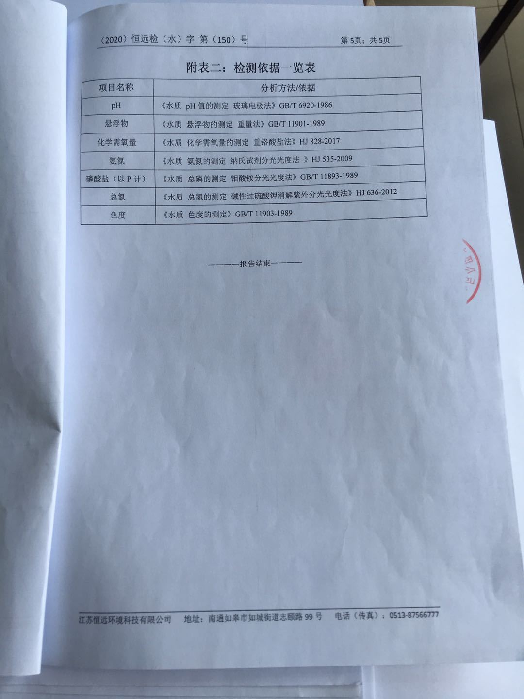 如皋市高誠精制棉有限公司      廢水檢測報告