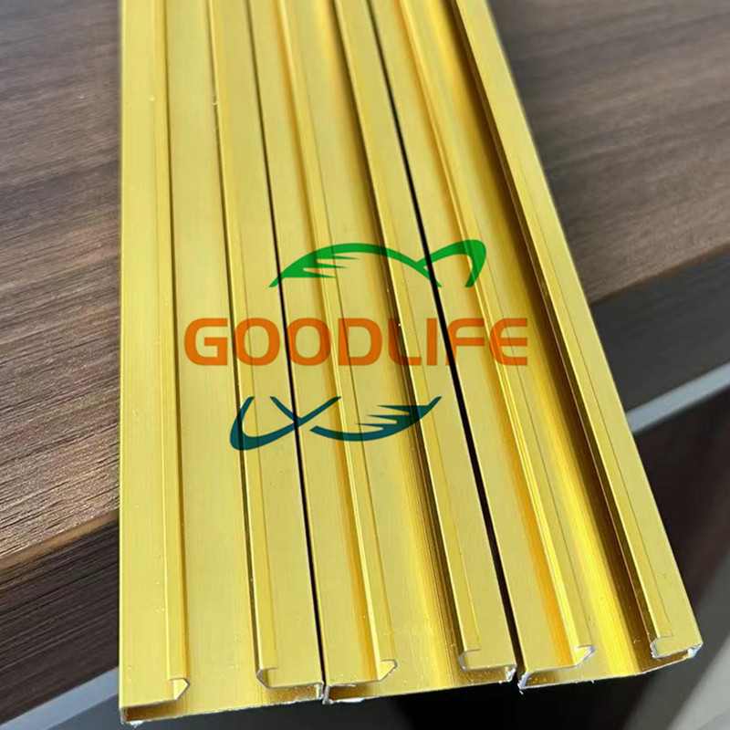 Glossy Golden Aluminum bar for MDF slatwall inserts