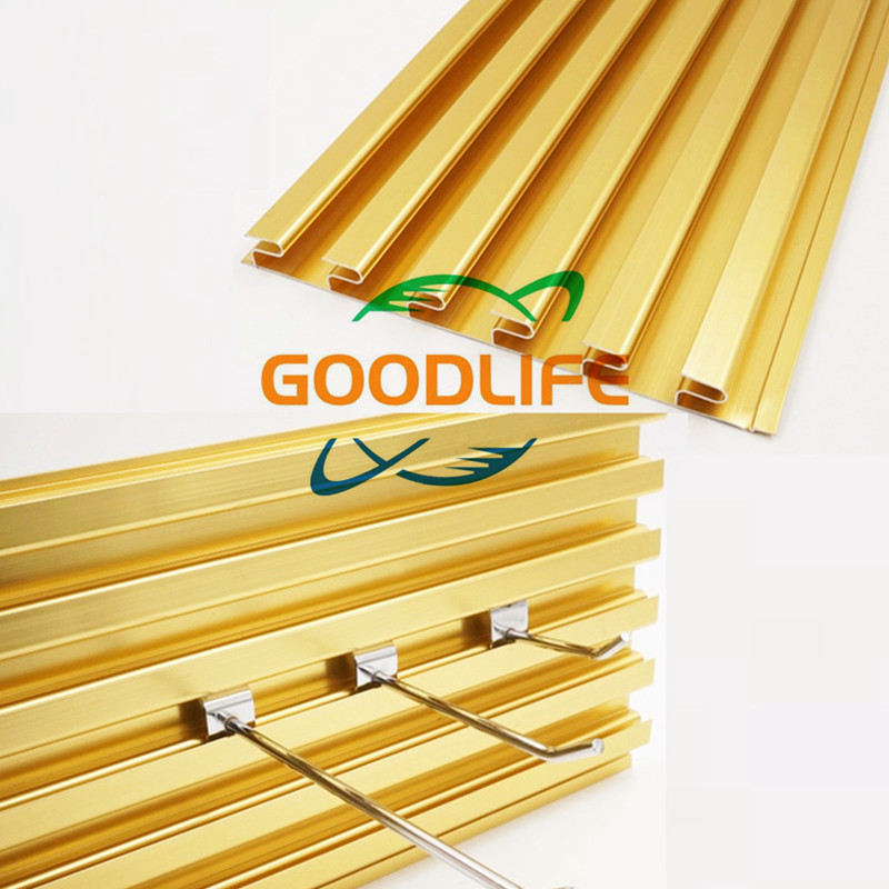 Golden high glossy aluminum slatwall,Extrusion aluminum slatwall panel