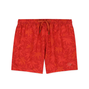 Wild Flower Print Summer Swim Shorts Red