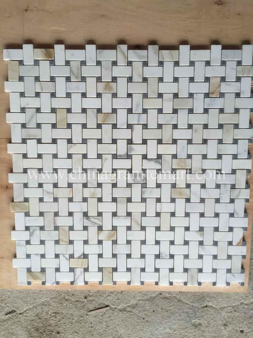 calacatta gold basketwave mosaic