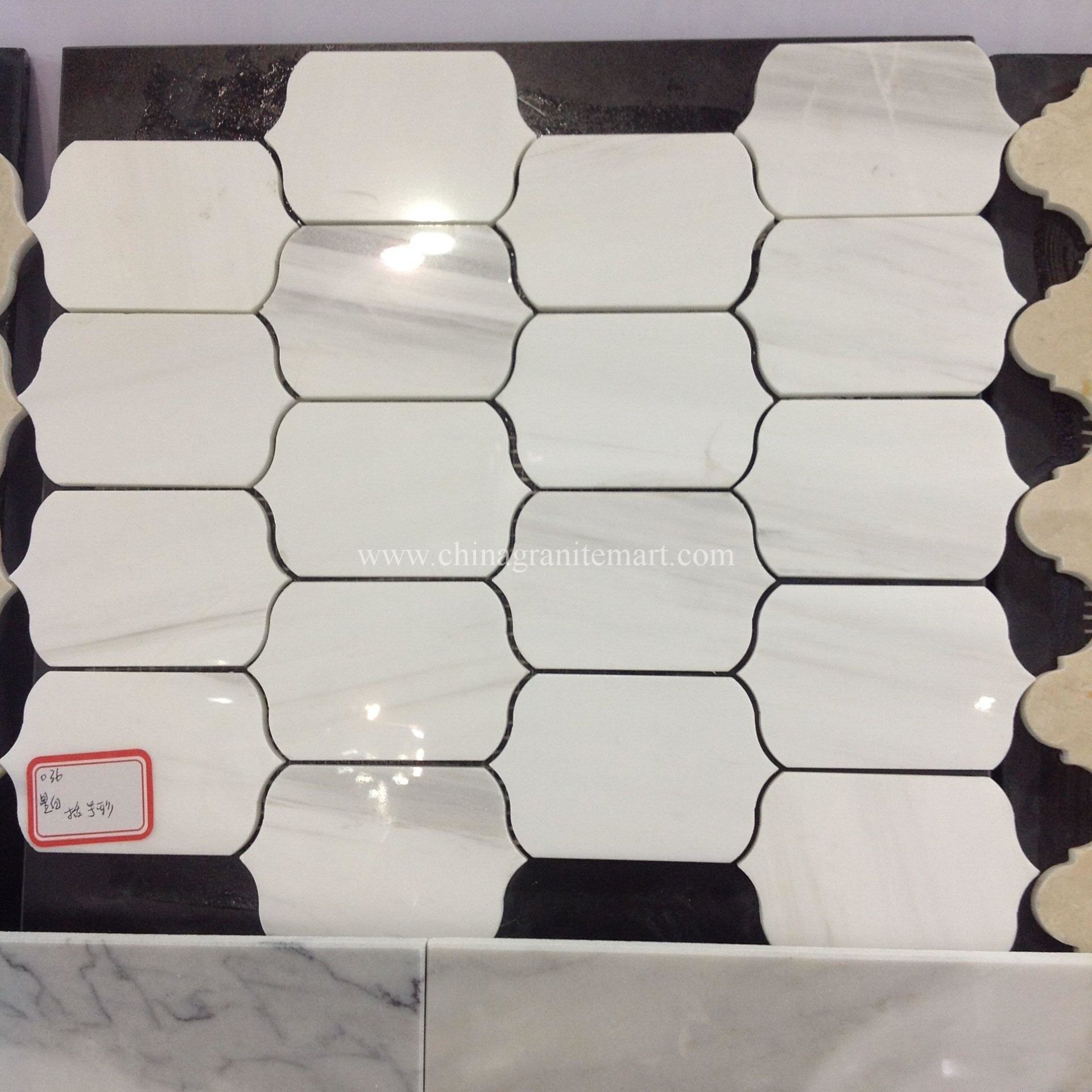 Bianco Dolomiti elongated hexagon mosaic