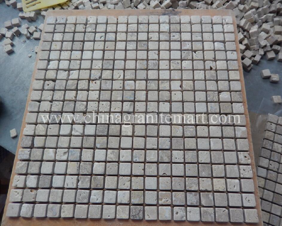 Chinese beige travertine 1.5cm square mosaic