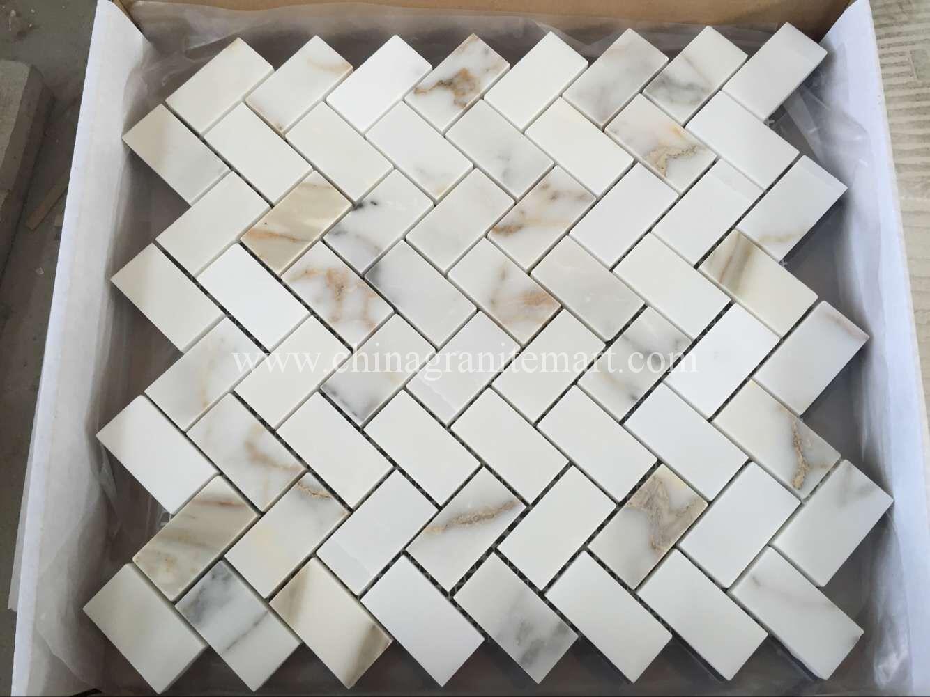 calacatta gold Herringbone mosaic01