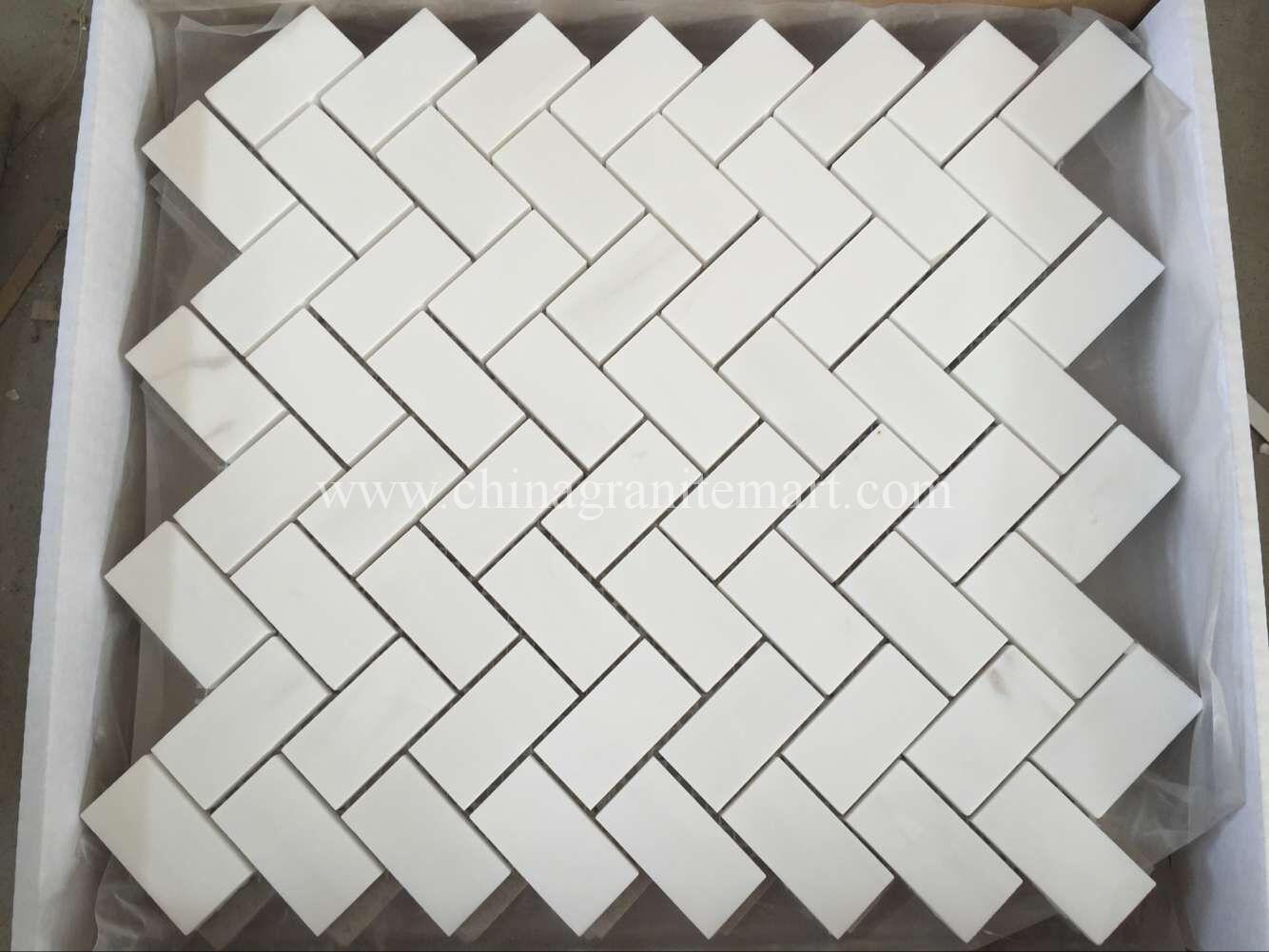 Bianco dolomiti herringbone mosaic