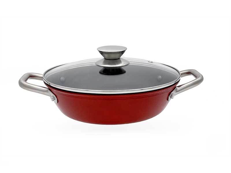 Cast iron saute pan with 2 loop stainless steel handles