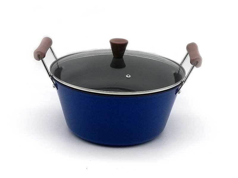 5-Qt Dutch Oven deep fry with wood Handle - Navy Blue