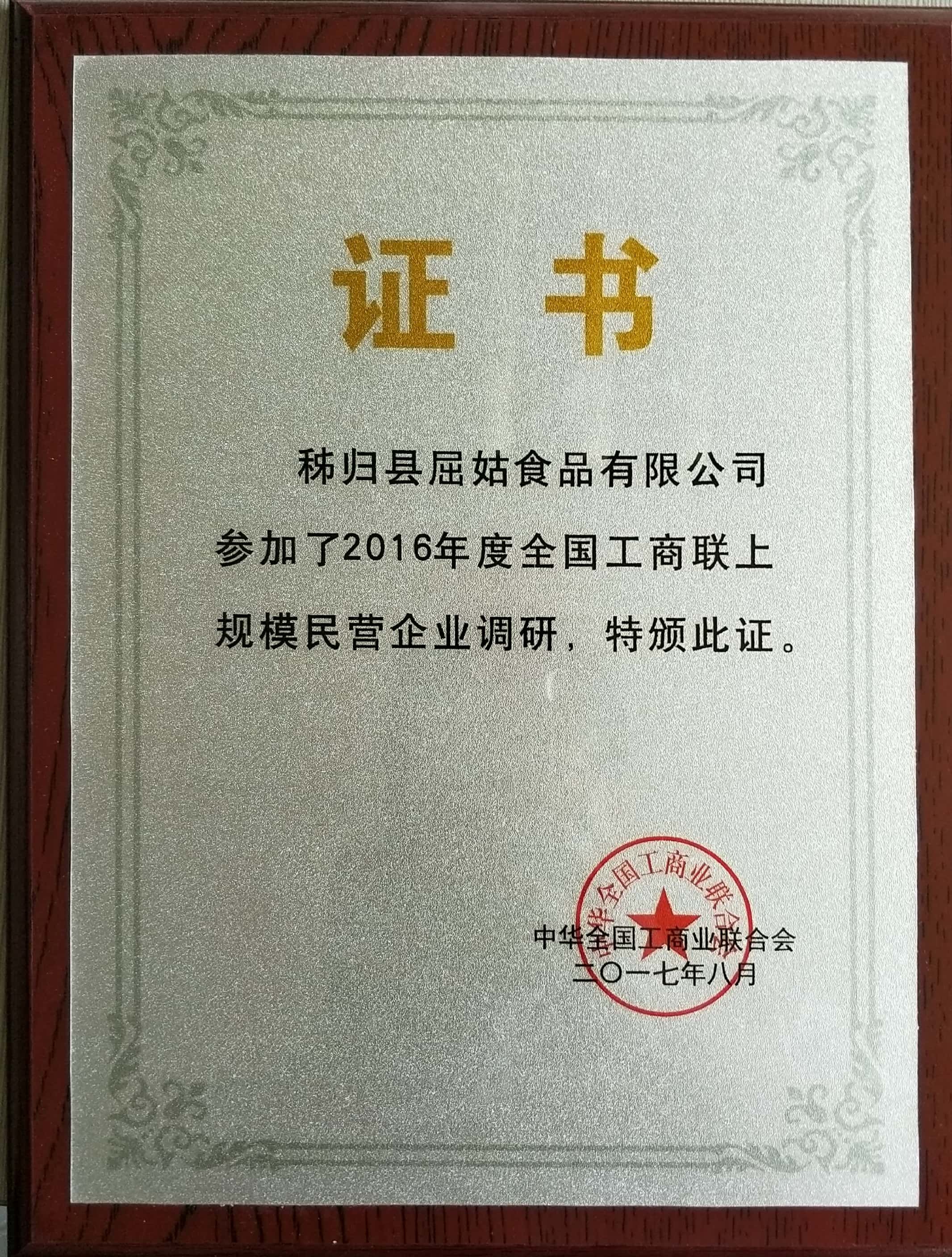参加2016年全国工商联上规模民营企业调研