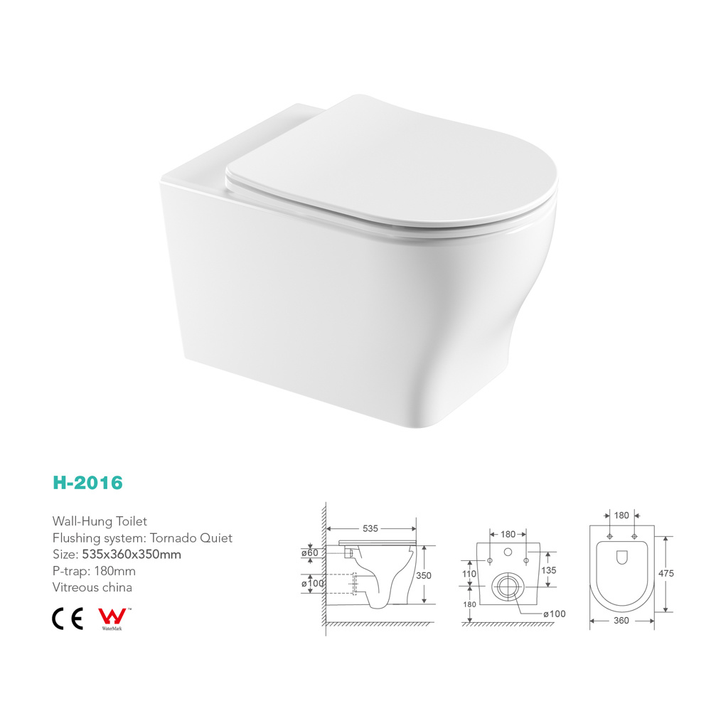 H- 2016  Wall-hung Toilet Tornado WaterMark CE