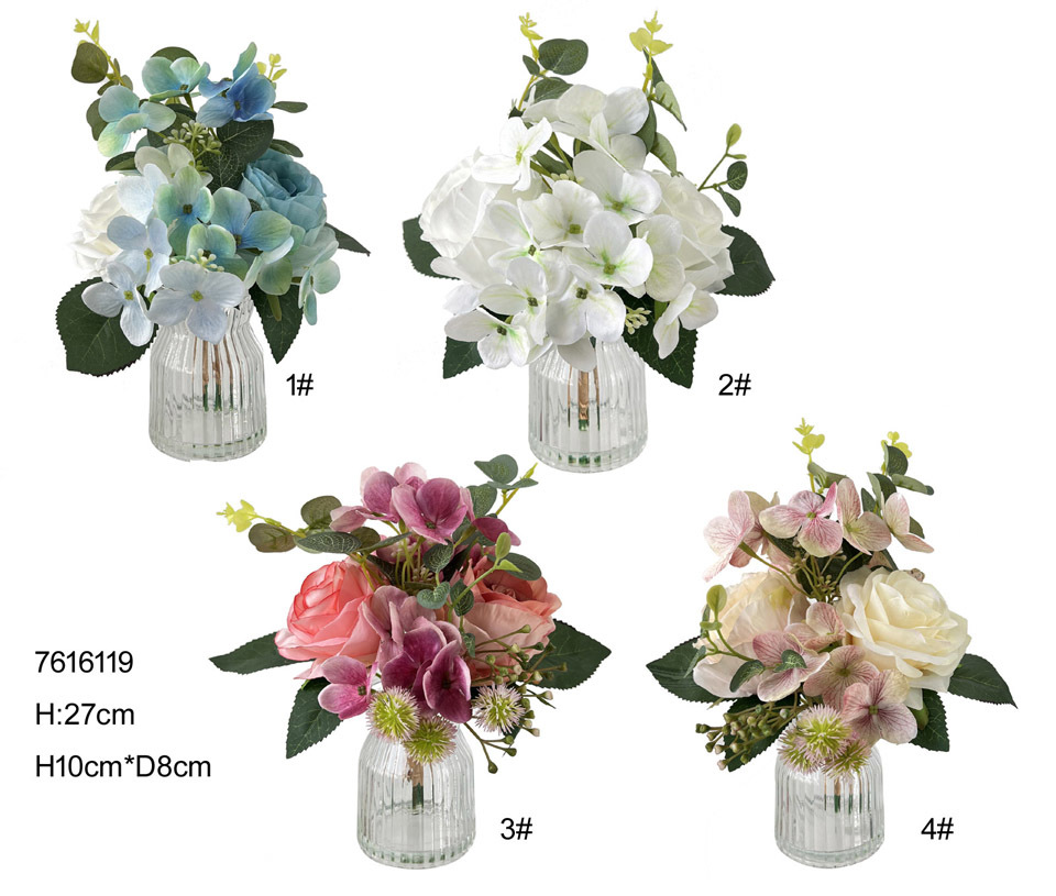 27cm rose hydrangea in glass vase