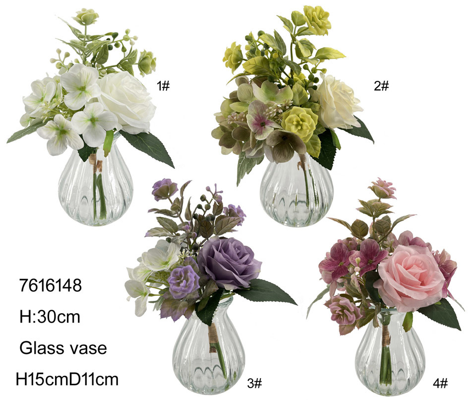 30cm rose hydrangea in glass vase