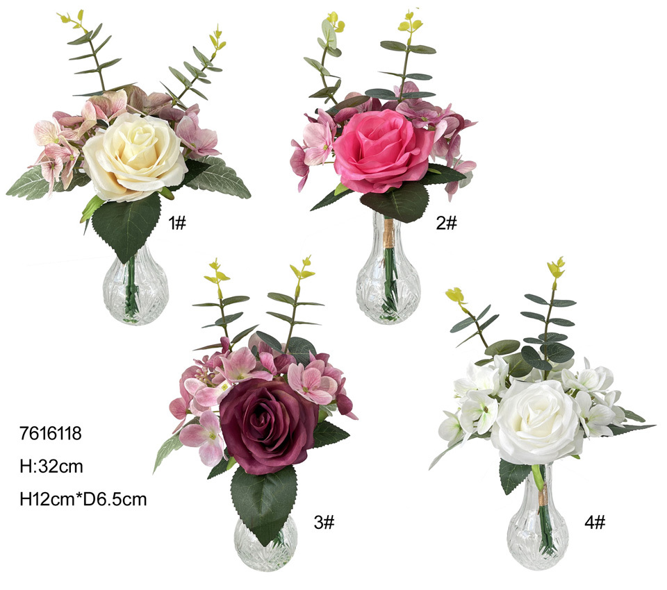 32cm rose eucalyptus in glass vase
