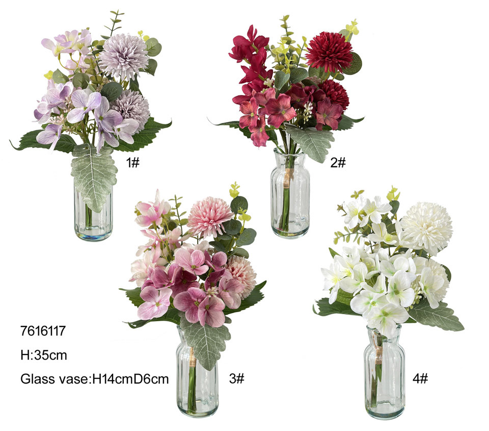 35cm pompon hydrangea eucalyptus in glass vase