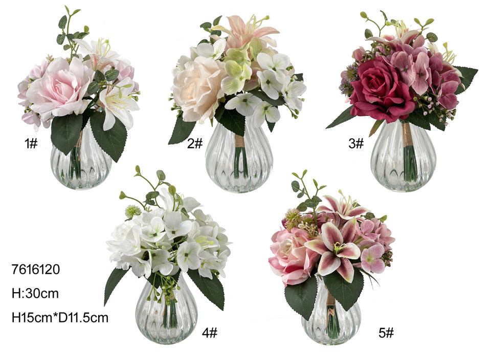 30cm rose lily in glass vase