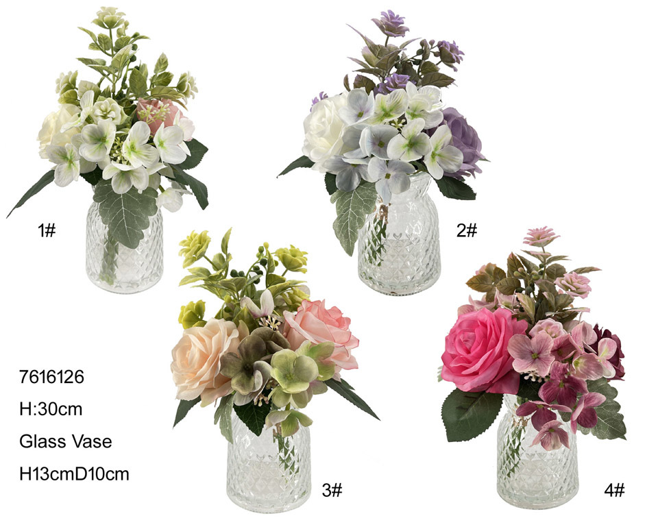 30cm rose hydrangea in glass vase