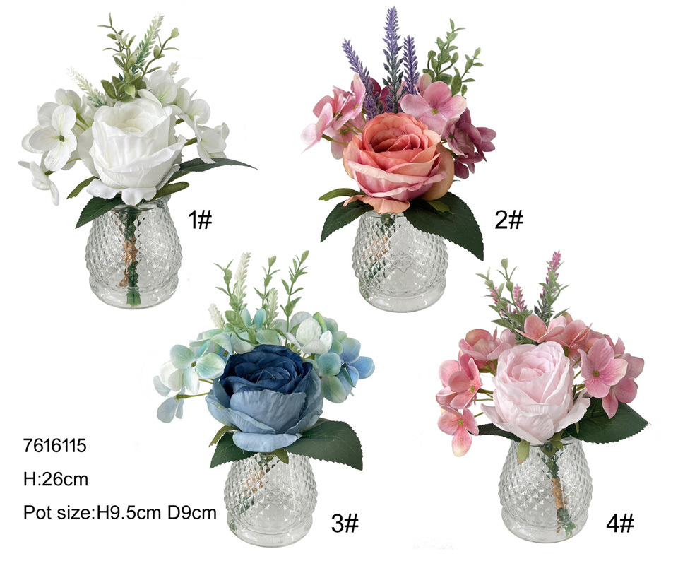 26cm rose hydrangea in glass vase