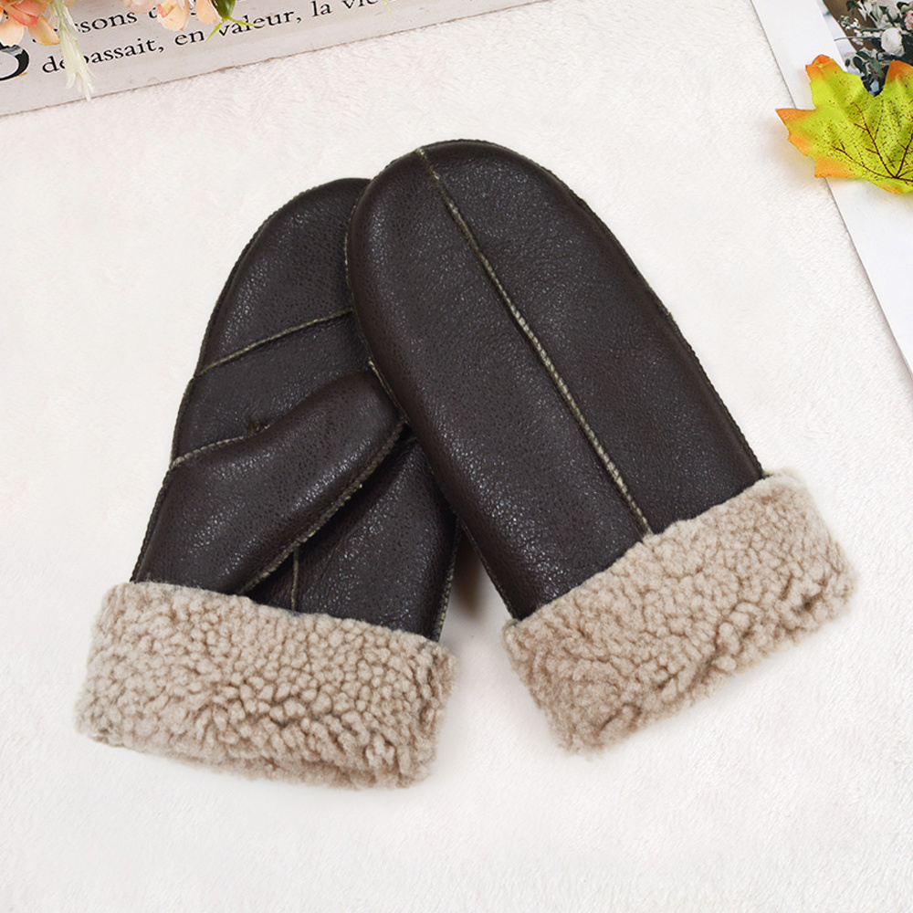 Custom Women High Quality Winter Mittens Fur Leather Warm Mitt