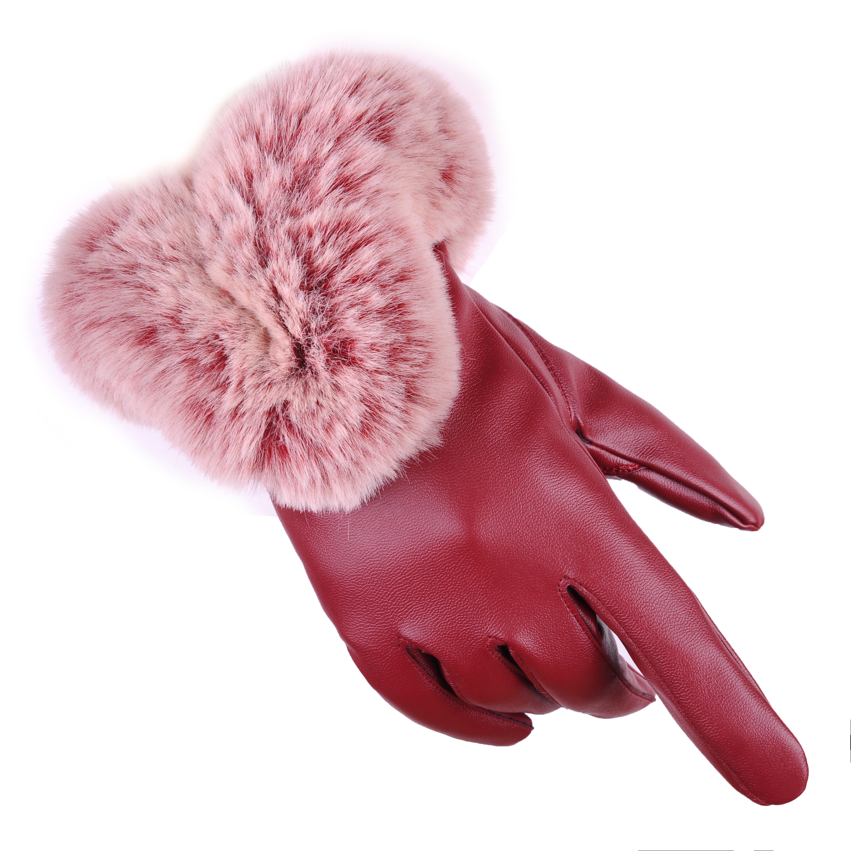 Customized Fur Cuff Leather Gloves PU Leather Touch Screen Winter Gloves