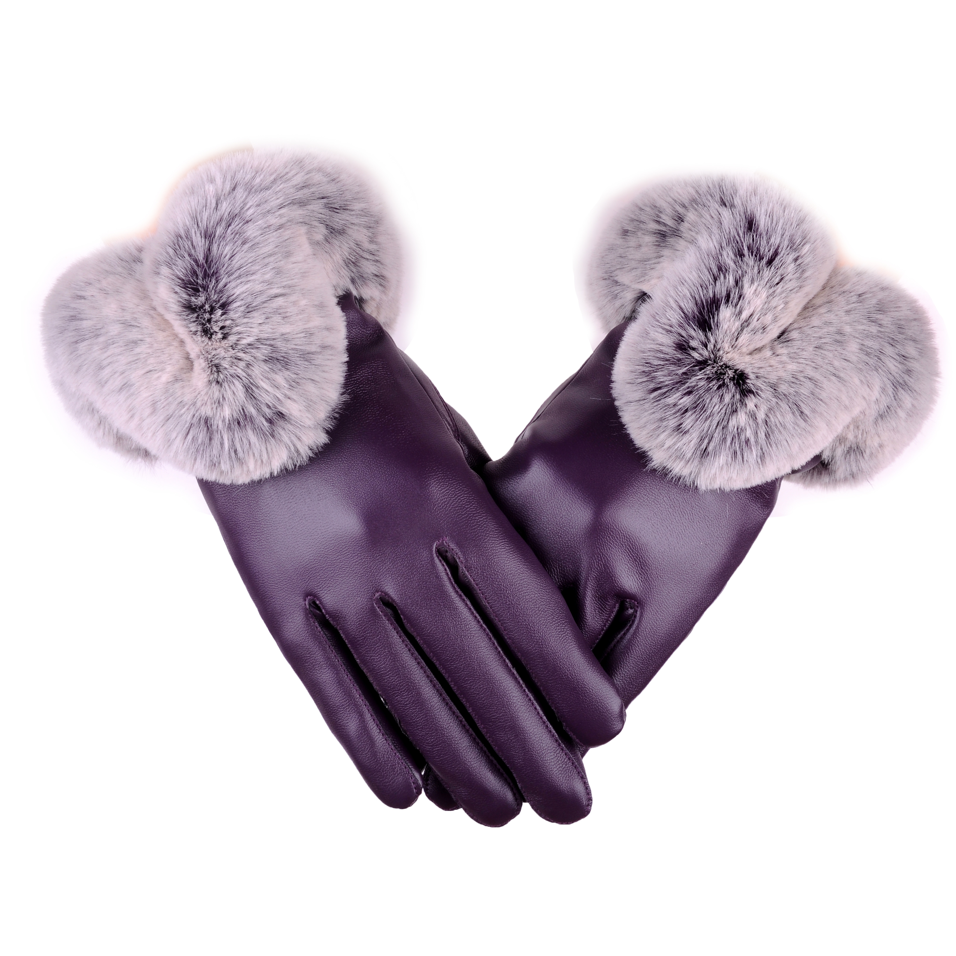 Customized Fur Cuff Leather Gloves PU Leather Touch Screen Winter Gloves