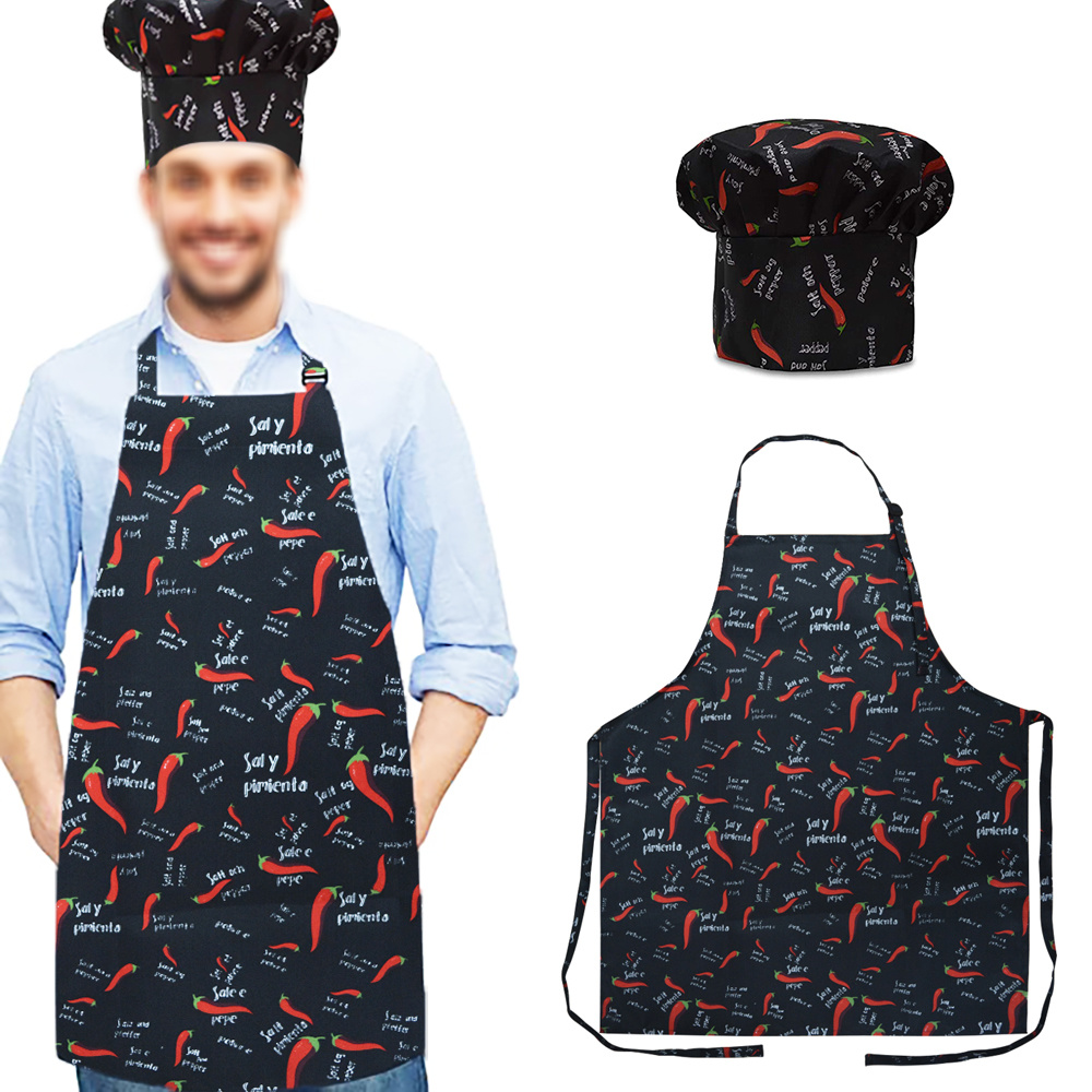 100%Polyester Apron Set Cooking Kitchen Apron and Chef Hat Set 100%Polyester Apron Set Cooking Kitchen Apron and Chef Hat Set