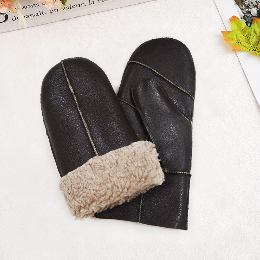 Custom Women High Quality Winter Mittens Fur Leather Warm Mitt