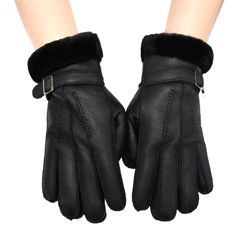 winter fur sheepskin leather gloves