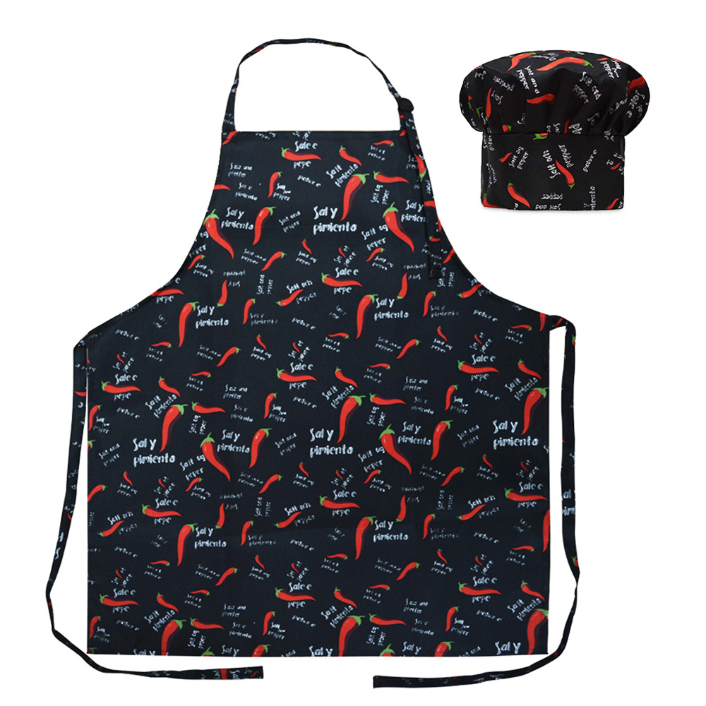 100%Polyester Apron Set Cooking Kitchen Apron and Chef Hat Set
