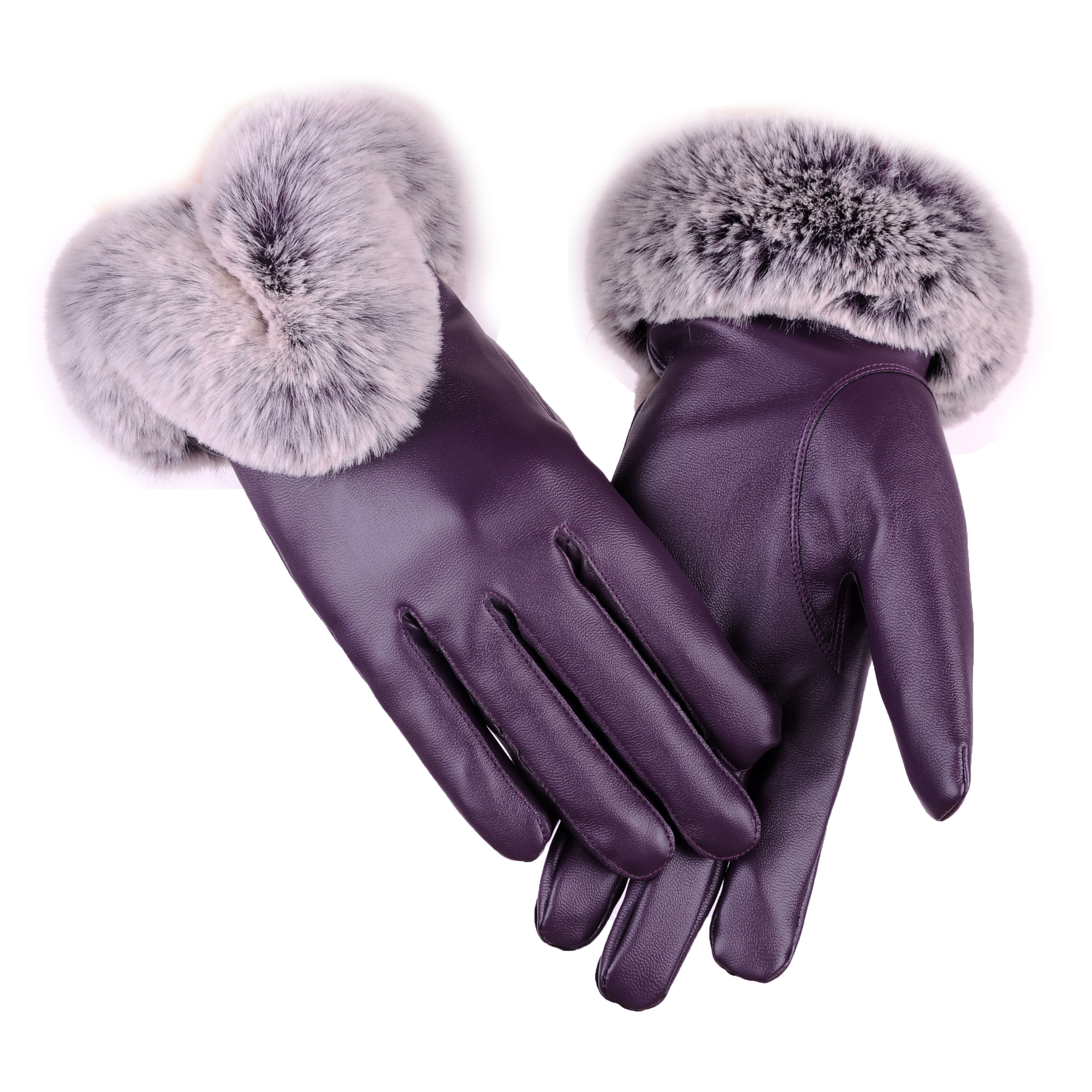 Customized Fur Cuff Leather Gloves PU Leather Touch Screen Winter Gloves