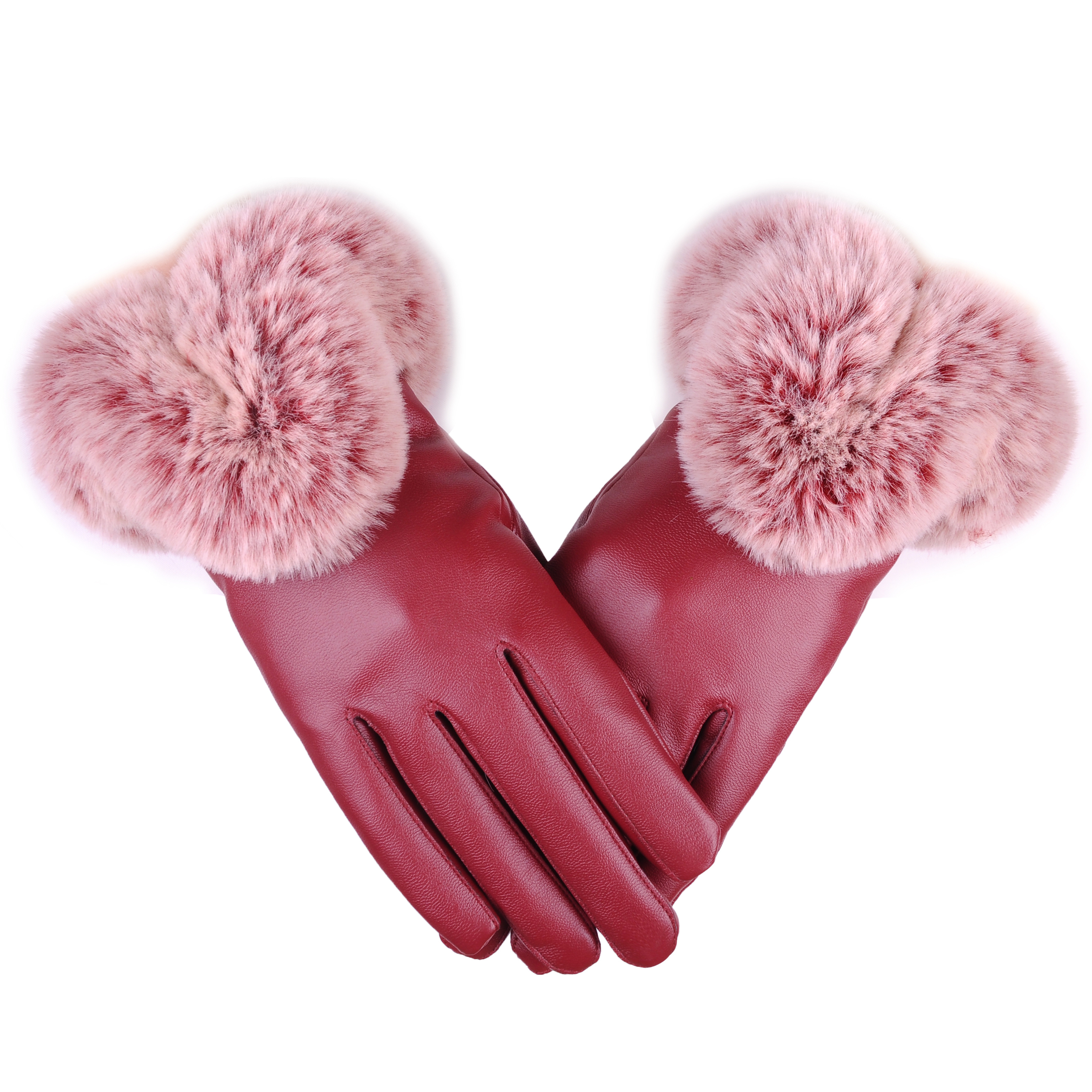 Customized Fur Cuff Leather Gloves PU Leather Touch Screen Winter Gloves