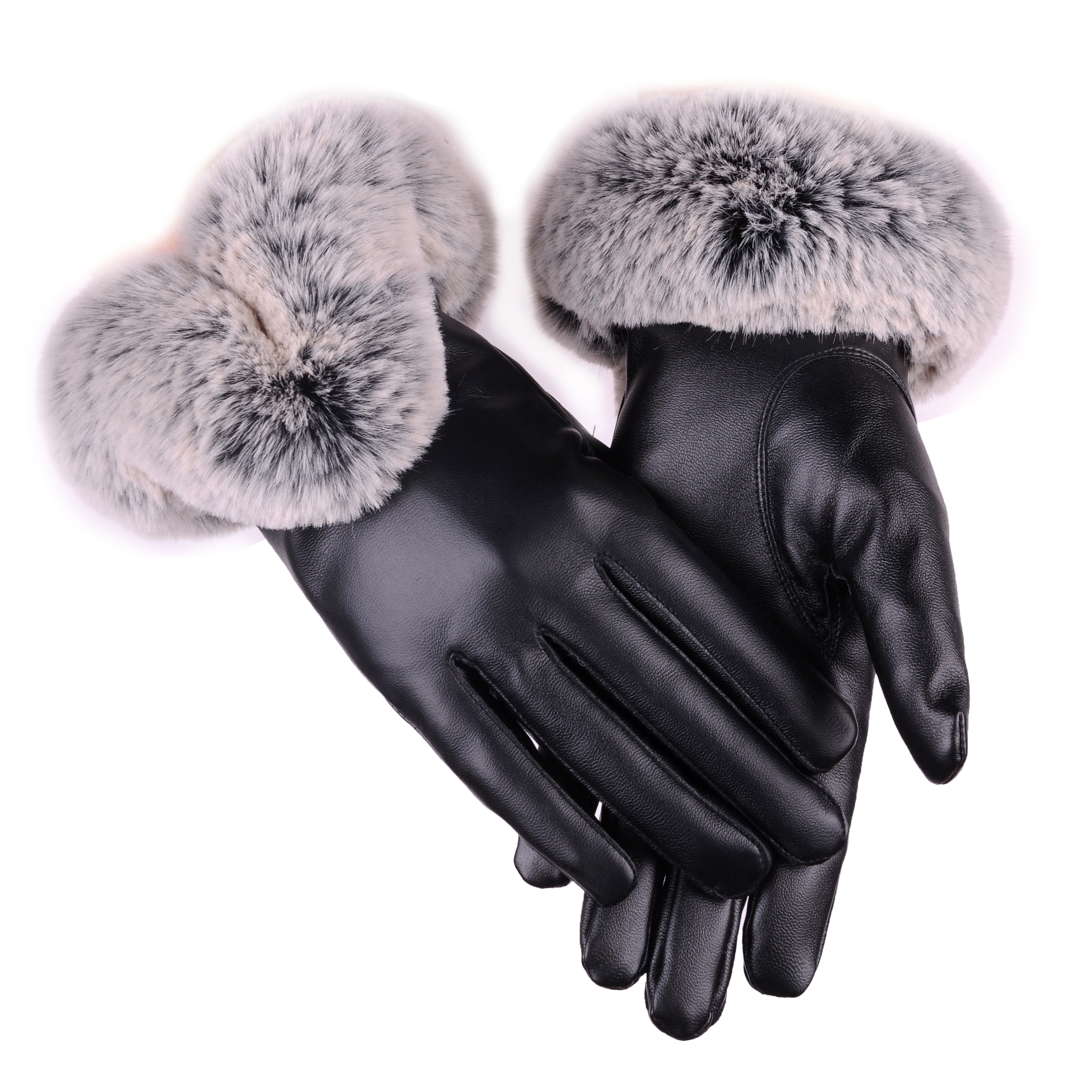 Customized Fur Cuff Leather Gloves PU Leather Touch Screen Winter Gloves