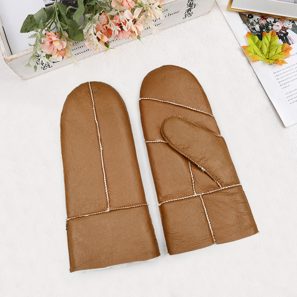 Custom Women High Quality Winter Mittens Fur Leather Warm Mitt