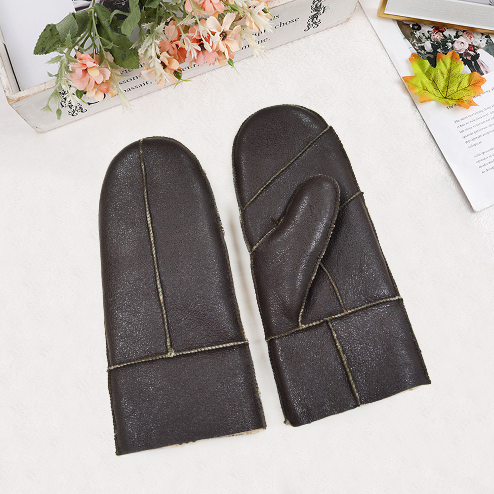 Custom Women High Quality Winter Mittens Fur Leather Warm Mitt